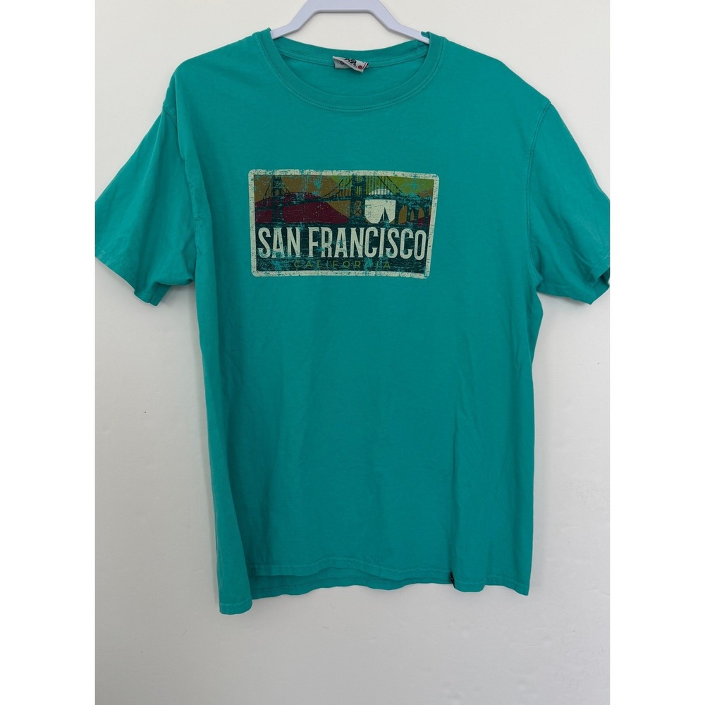 Techstyles San Francisco California Graphic T-Shirt Teal Mens Large Golden Gate